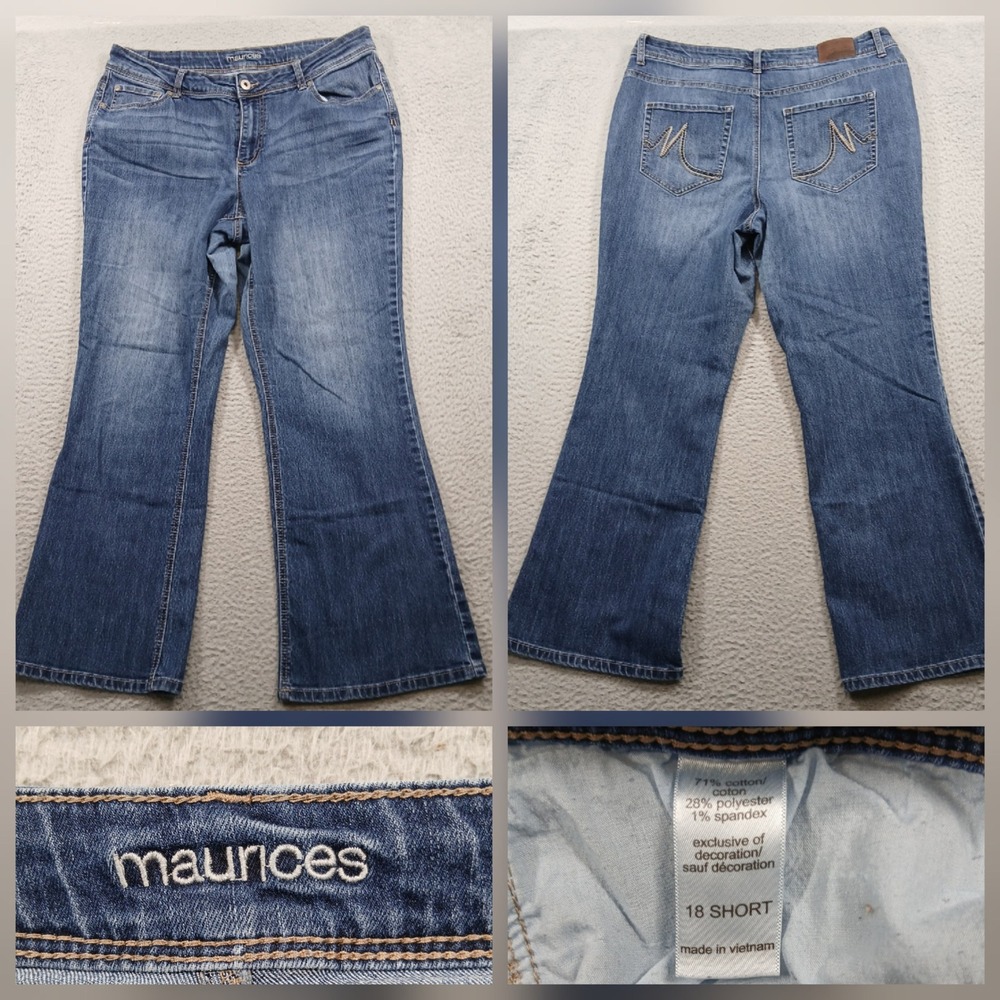 Maurices Women's Size‎ 18 Short Bootcut Jeans Blue Denim Stretch Embroidered EUC